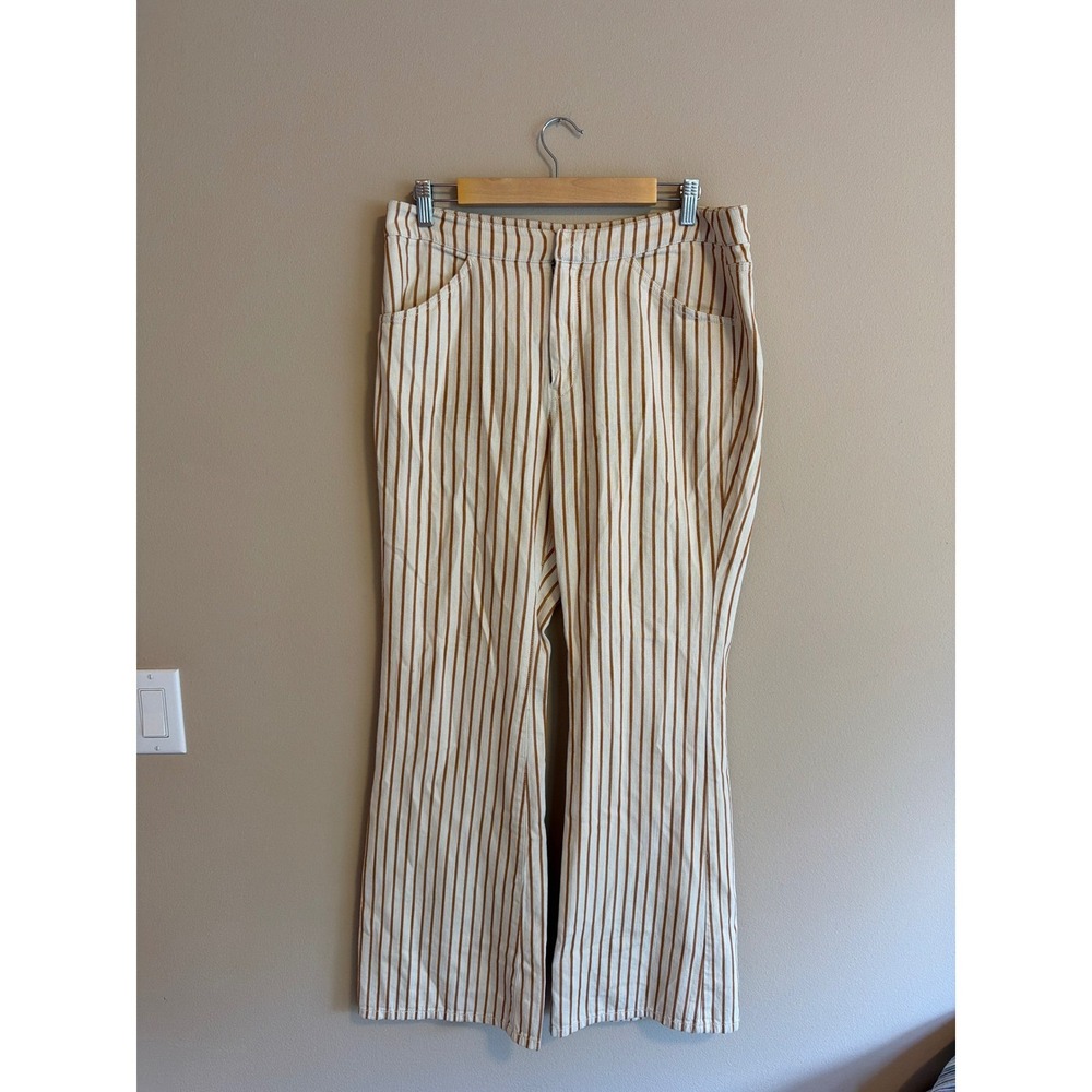 Anthropologie Striped Wide Leg Pants Ivory Rust Brown High Rise Size 30